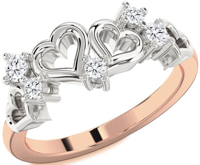 Diamond Platinum & Rose Gold Heart Three Stone Ring