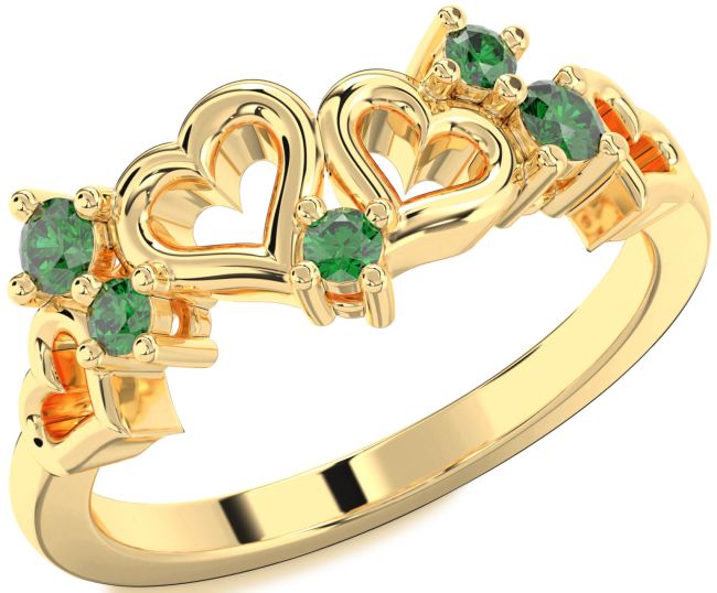 Emerald Gold Heart Three Stone Birthstone Ring