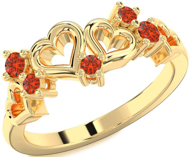 Fire Opal Gold Heart Three Stone Ring