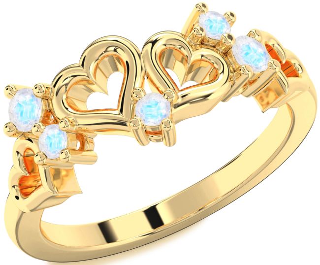 Moonstone Gold Heart Three Stone Ring