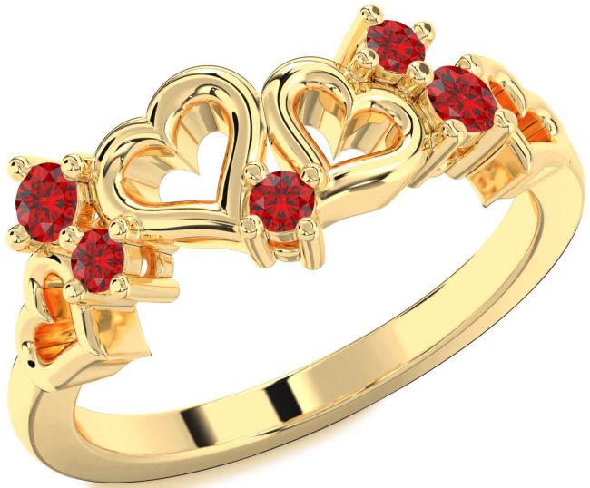 Ruby Gold Heart Three Stone Birthstone Ring