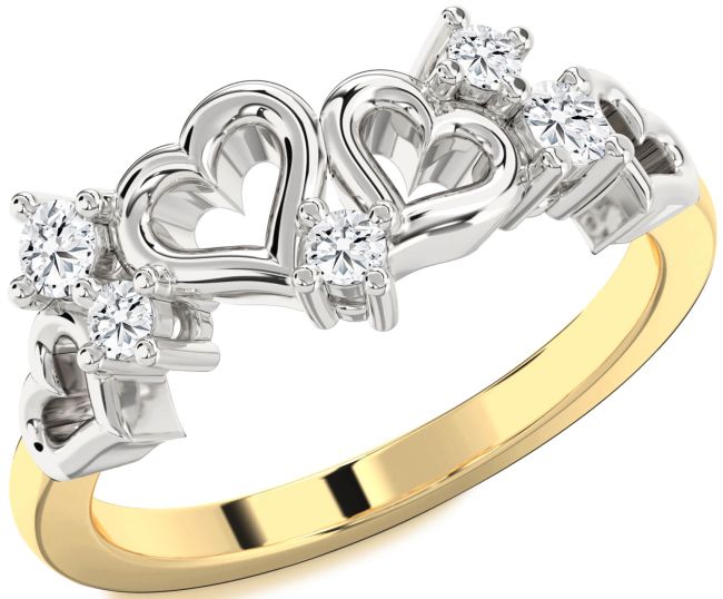 Diamond Gold Silver Heart Three Stone Ring