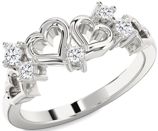 Lab Diamond Silver Heart Three Stone Ring