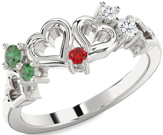 Silver Heart Three Stone Mother's Ring