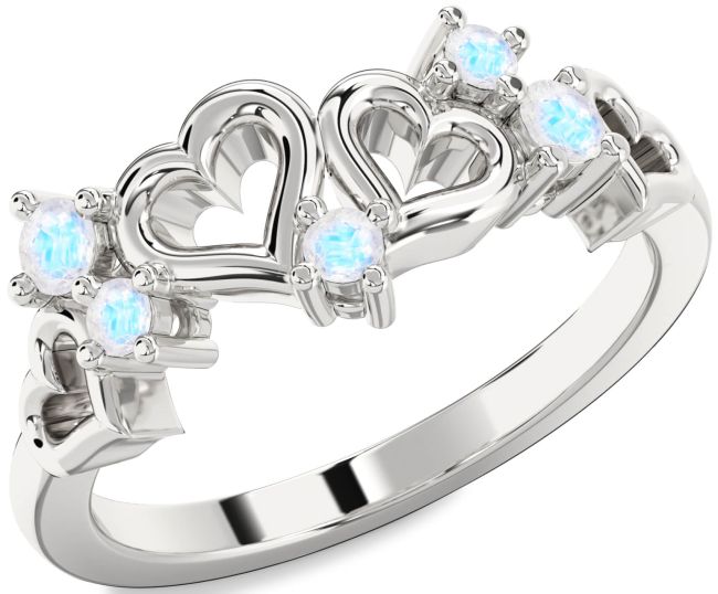 Moonstone Silver Heart Three Stone Ring