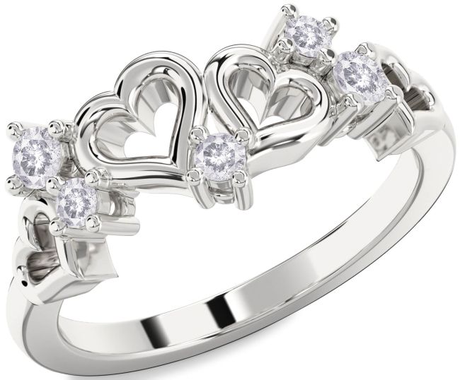 Salt & Pepper Diamond Silver Heart Three Stone Ring