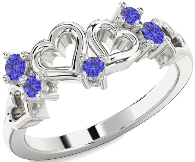 Tanzanite Silver Heart Three Stone Ring