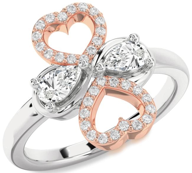 Diamond White Rose Gold Heart Two Stone Ring