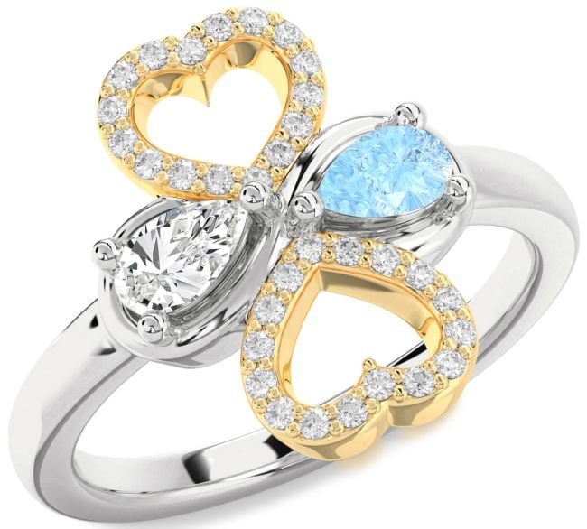 Diamond Platinum & Yellow Gold Heart Two Stone Promise Ring