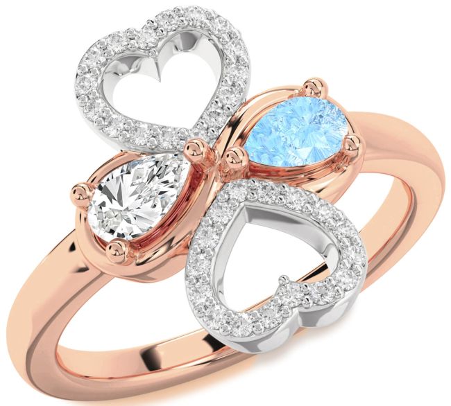 Diamond Platinum & Rose Gold Heart Two Stone Promise Ring