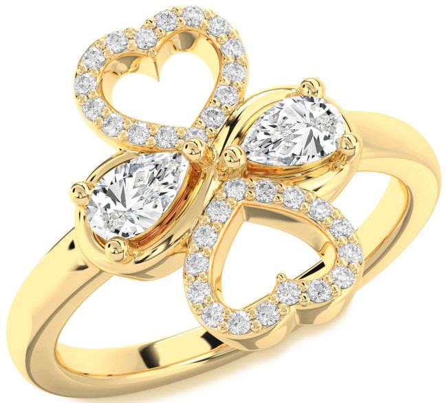 Diamond Gold Silver Heart Two Stone Ring