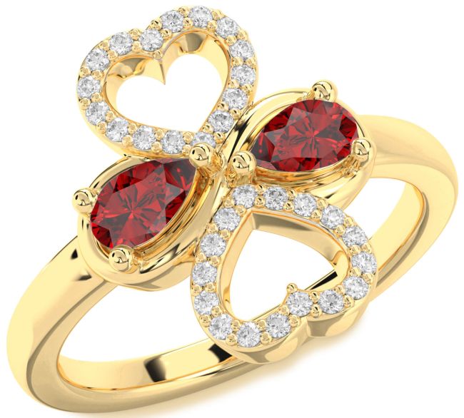 Diamond Ruby Gold Heart Two Stone Birthstone Ring