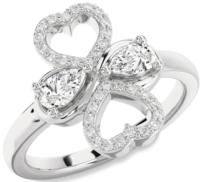 Lab Diamond Silver Heart Two Stone Ring