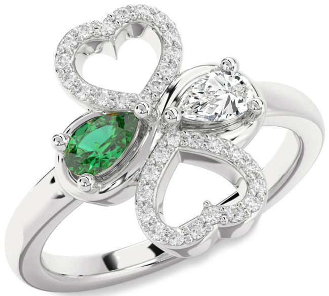 Diamond Silver Heart Two Stone Promise Ring