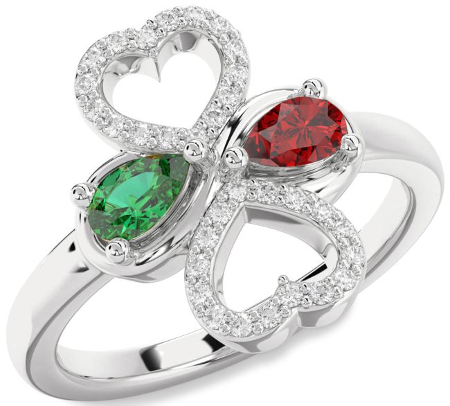 Diamond Silver Heart Two Stone Promise Ring