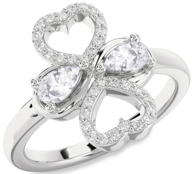 Salt & Pepper Diamond Silver Heart Two Stone Ring