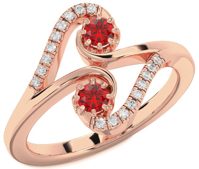 Diamond Ruby Rose Gold Round Two Stone Birthstone Ring