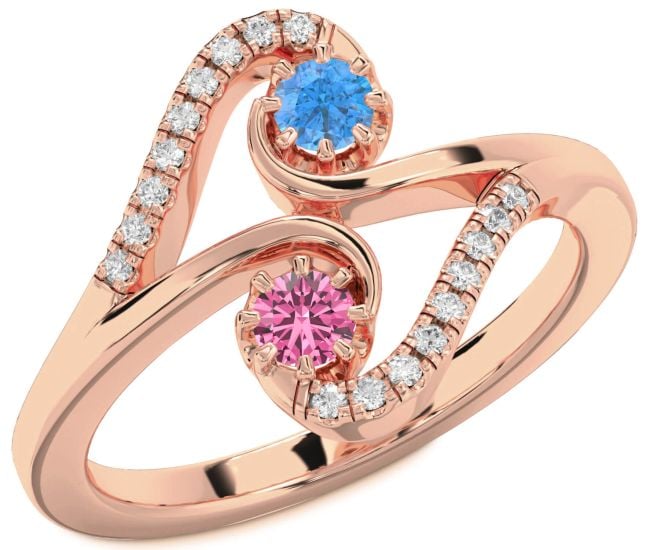 Diamond Rose Gold Silver Round Two Stone Promise Ring