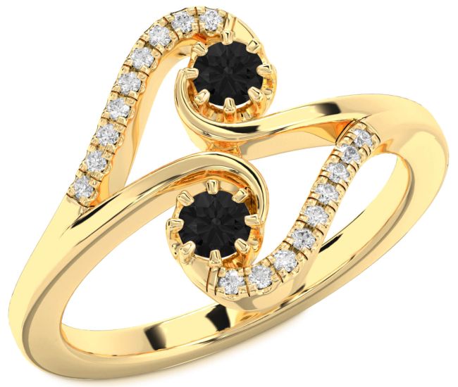 Black Diamond Gold Round Two Stone Ring