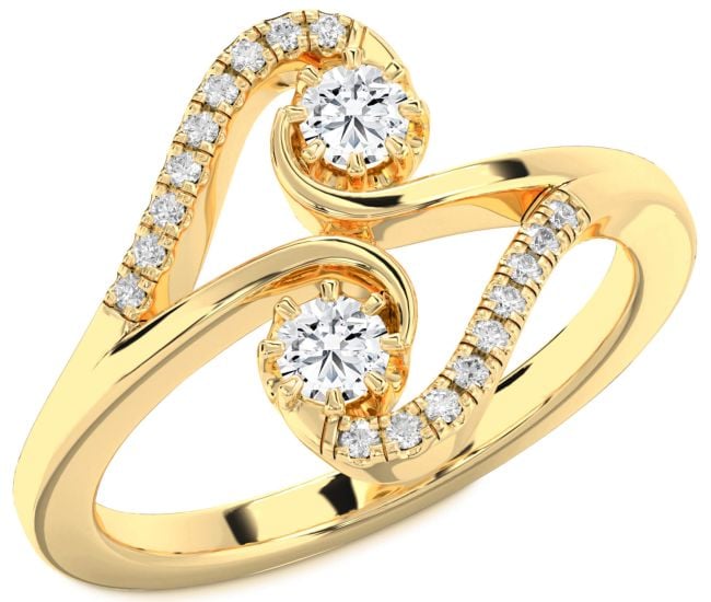 Diamond Gold Silver Round Two Stone Ring