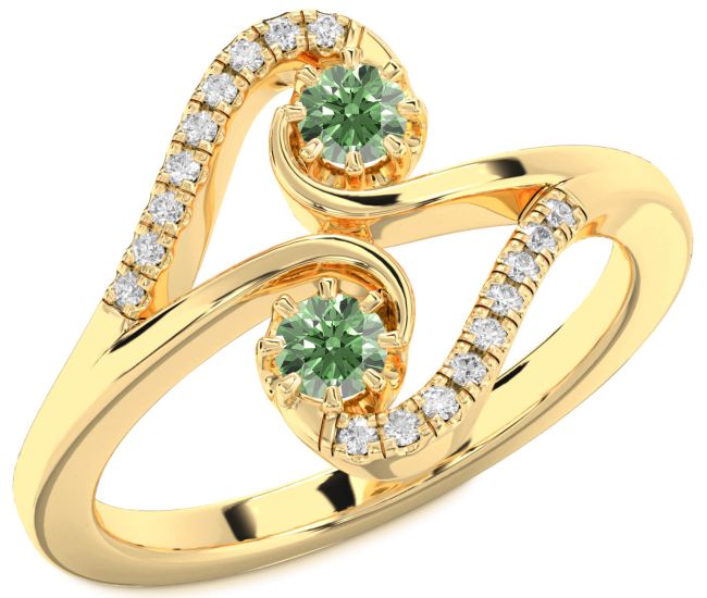 Green Diamond Gold Round Two Stone Ring