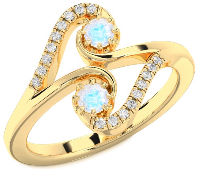 Diamond Moonstone Gold Round Two Stone Ring