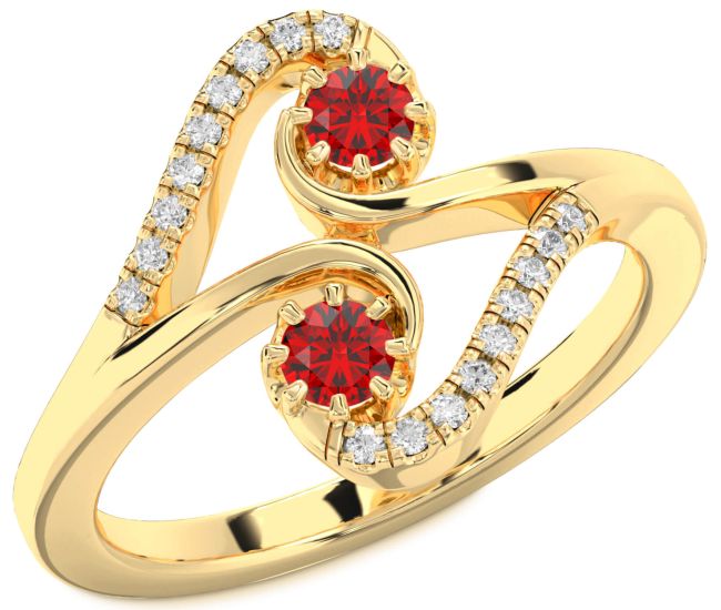 Diamond Ruby Gold Round Two Stone Birthstone Ring