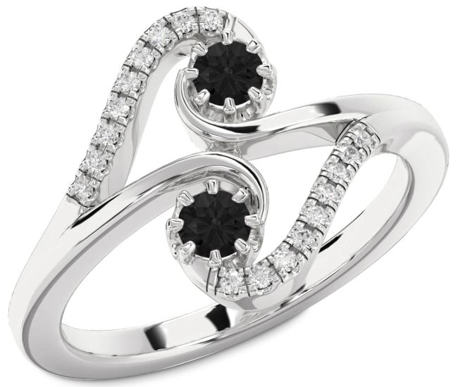 Black Diamond Platinum Round Two Stone Ring