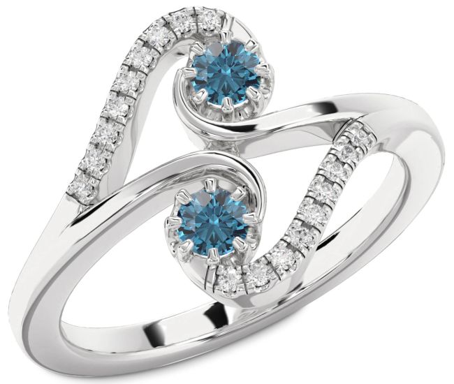 Blue Diamond Platinum Round Two Stone Ring