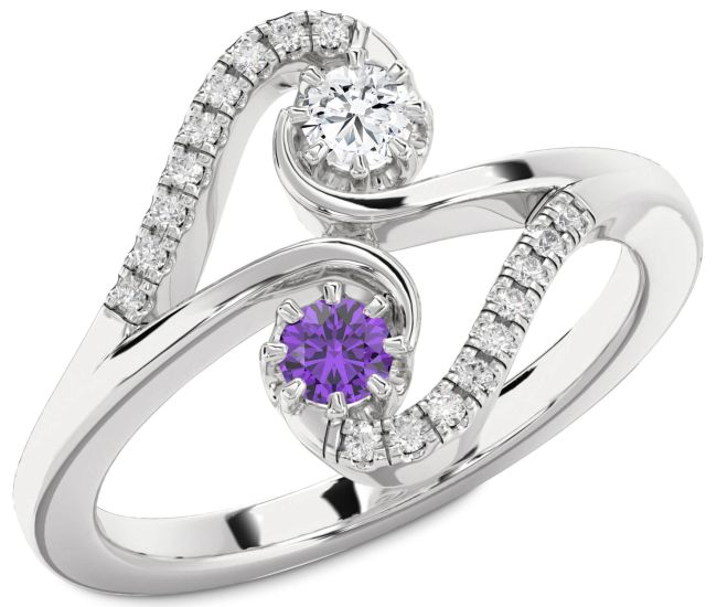 Diamond Silver Round Two Stone Promise Ring