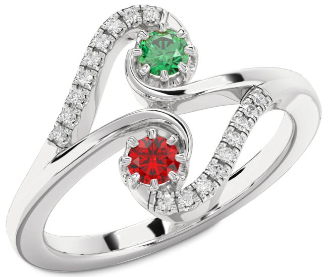 Diamond Silver Round Two Stone Promise Ring