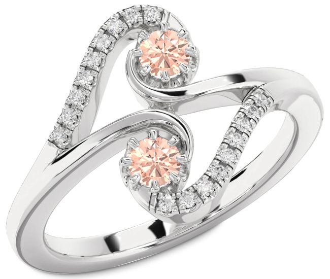 Diamond Morganite Silver Round Two Stone Ring