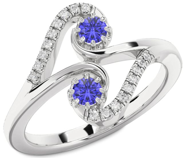 Diamond Tanzanite Silver Round Two Stone Ring