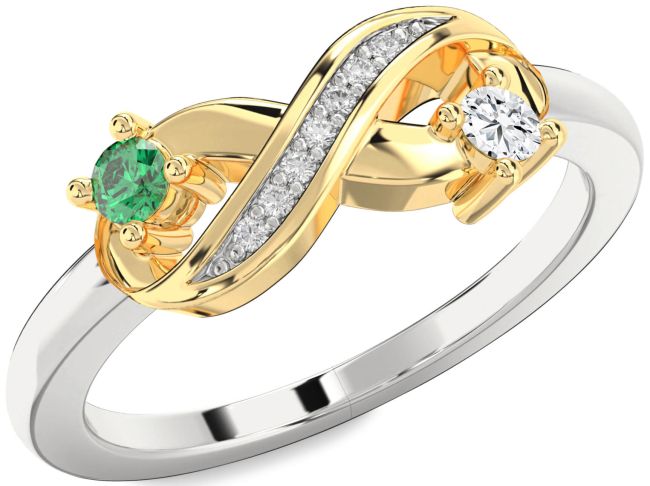 Diamond Gold Silver Infinity Round Two Stone Promise Ring