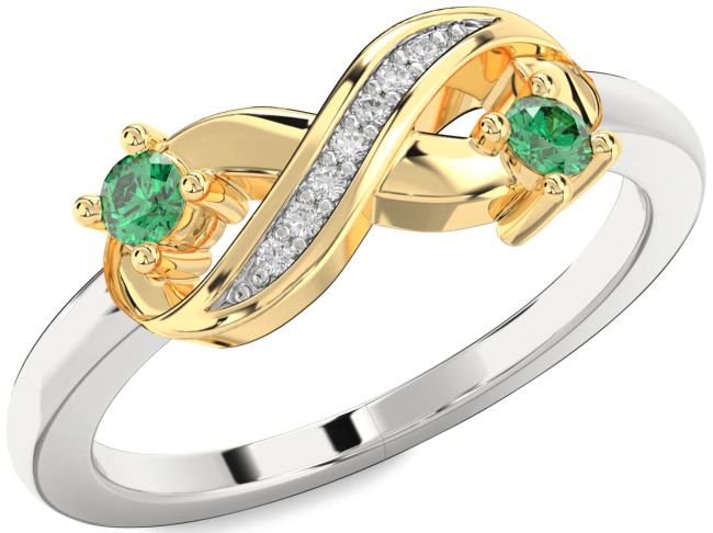 Diamond Emerald Gold Silver Infinity Round Two Stone Birthstone Ring