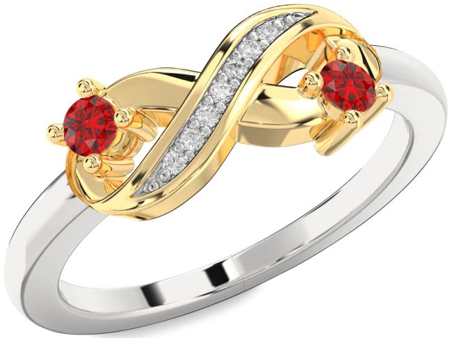 Diamond Ruby Gold Silver Infinity Round Two Stone Birthstone Ring