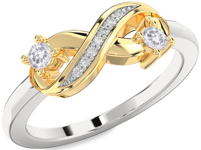 Salt & Pepper Diamond Gold Silver Infinity Round Two Stone Ring