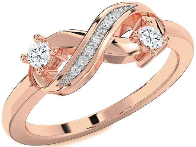 Diamond Rose Gold Silver Infinity Round Two Stone Ring