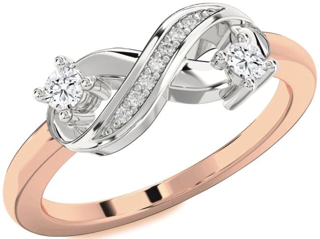 Diamond Platinum & Rose Gold Infinity Round Two Stone Ring