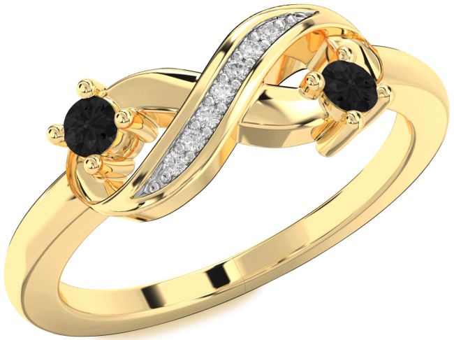 Black Diamond Gold Infinity Round Two Stone Ring