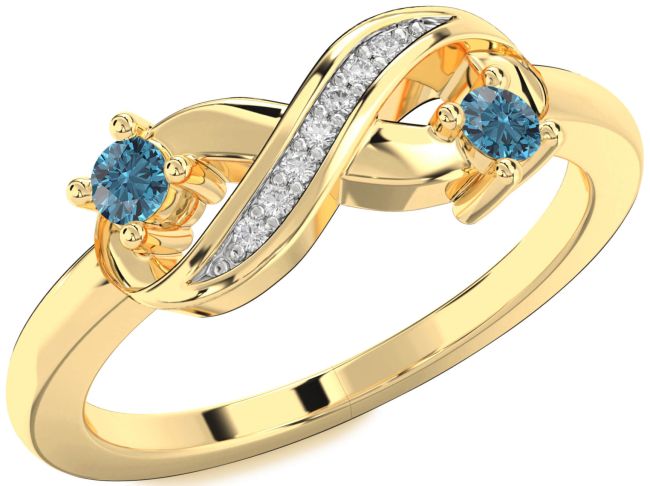 Blue Diamond Gold Infinity Round Two Stone Ring