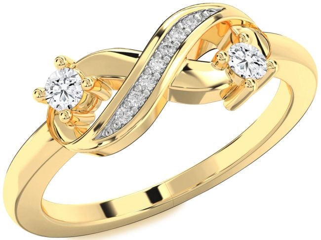 Diamond Gold Silver Infinity Round Two Stone Ring