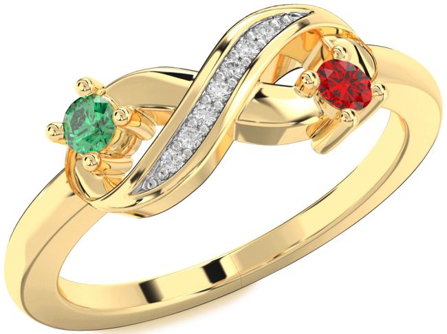 Diamond Gold Infinity Round Two Stone Promise Ring