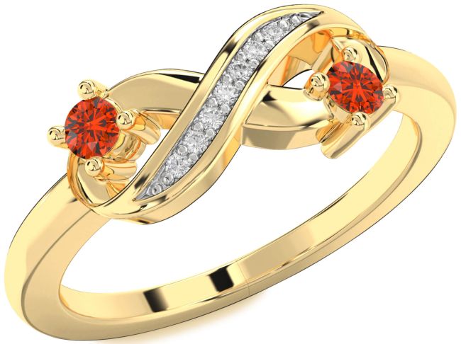 Diamond Fire Opal Gold Infinity Round Two Stone Ring