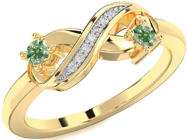 Green Diamond Gold Infinity Round Two Stone Ring