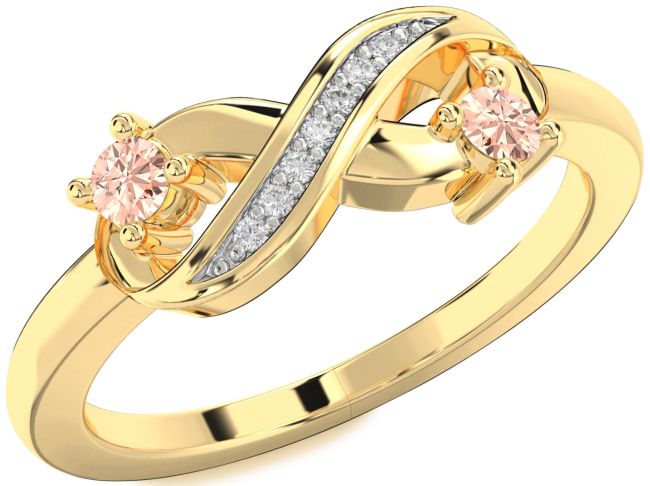 Diamond Morganite Gold Infinity Round Two Stone Ring