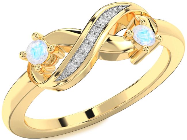 Diamond Moonstone Gold Infinity Round Two Stone Ring
