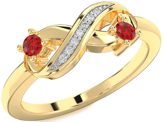 Diamond Ruby Gold Infinity Round Two Stone Birthstone Ring