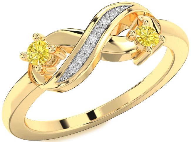 Yellow Diamond Gold Infinity Round Two Stone Ring