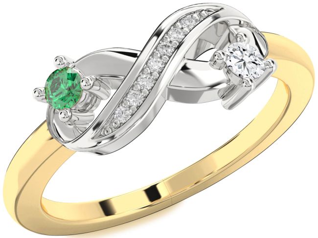 Diamond Gold Silver Infinity Round Two Stone Promise Ring